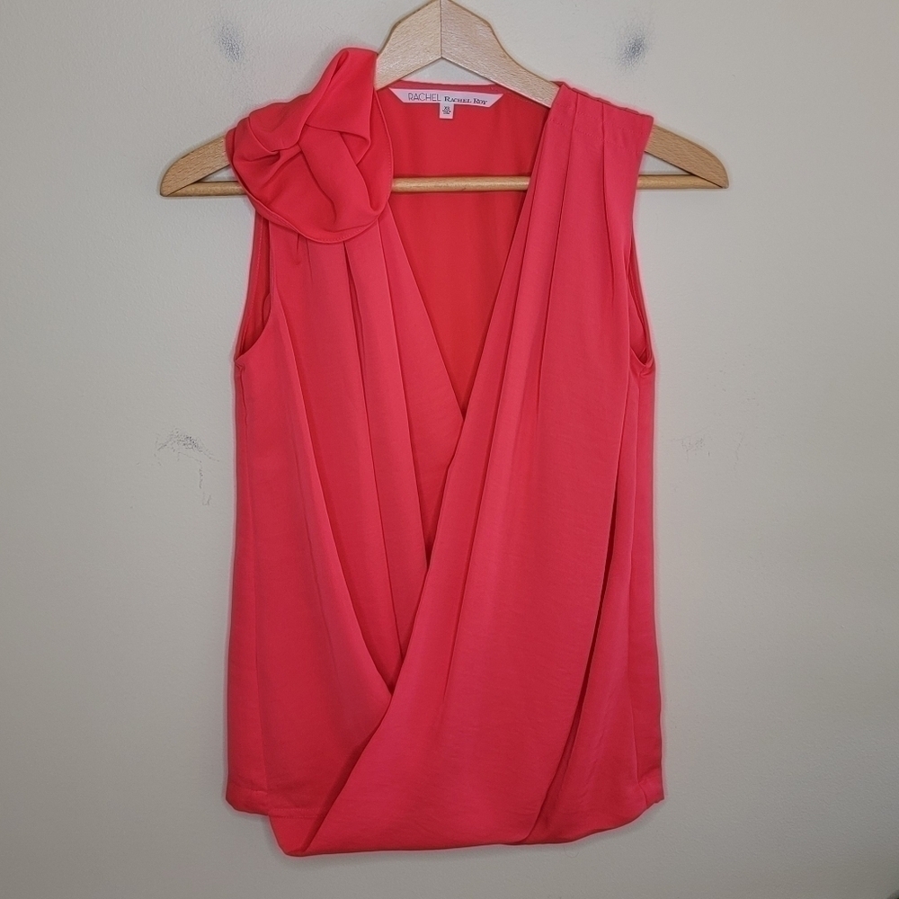 RACHEL Rachel Roy Coral Sleeveless Crossover Blouse with Statement Shoulder